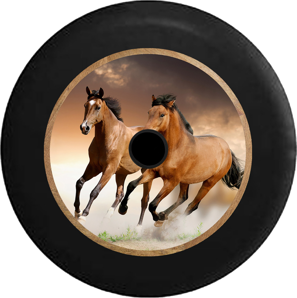 Jeep Wrangler JL Backup Camera Galluping Brown & Tan Horses Jeep Camper Spare Tire Cover 35 inch R214