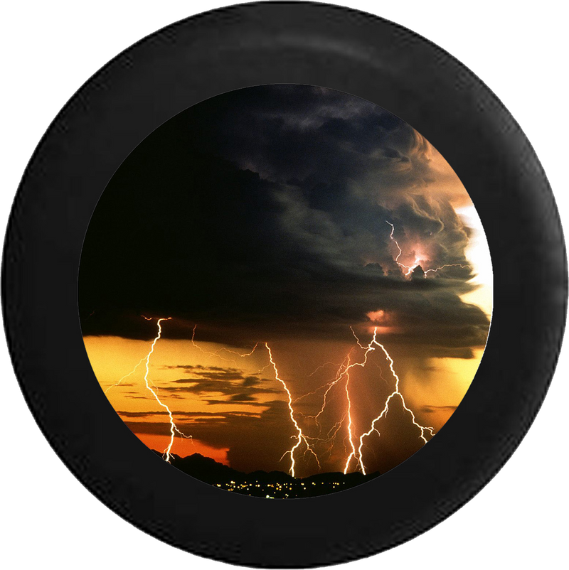Thunder Storm Lightning Strikes Night Sky Jeep Camper Spare Tire Cover BLACK-CUSTOM SIZE/COLOR/INK- R215 - TireCoverPro 