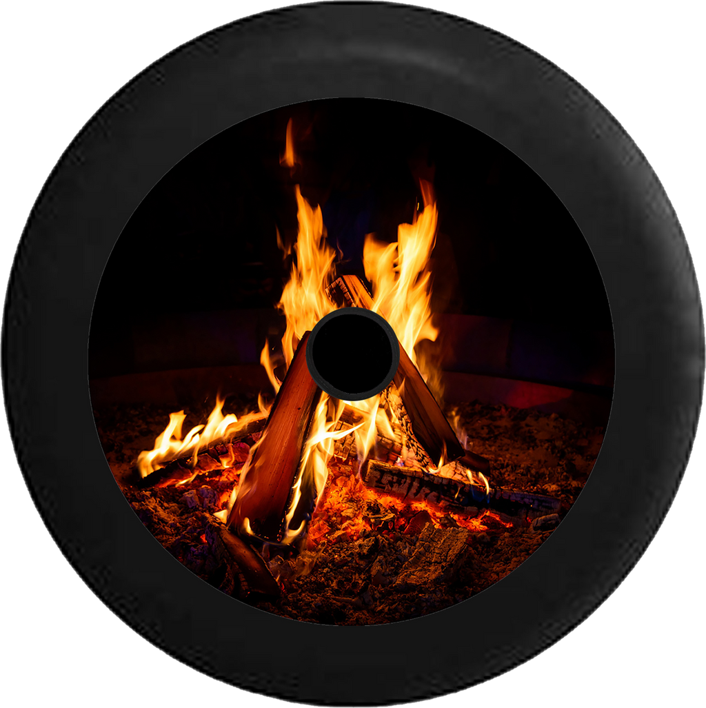 Jeep Wrangler JL Backup Camera Cracking Campfire with Full Flames Jeep Camper Spare Tire Cover 35 inch R221