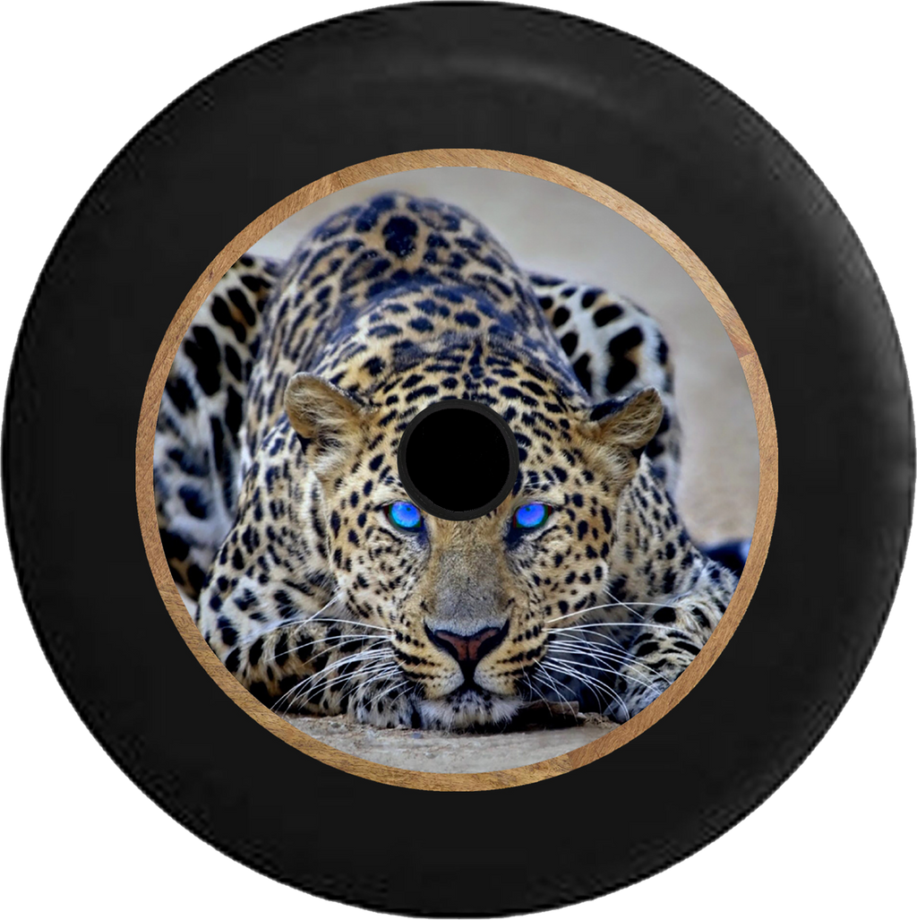 Jeep Wrangler JL Backup Camera Bright Blue Eyes on Leopard Cheetah Big Cat Jeep Camper Spare Tire Cover 35 inch R224