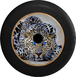 Jeep Wrangler JL Backup Camera Bright Blue Eyes on Leopard Cheetah Big Cat Jeep Camper Spare Tire Cover 35 inch R224