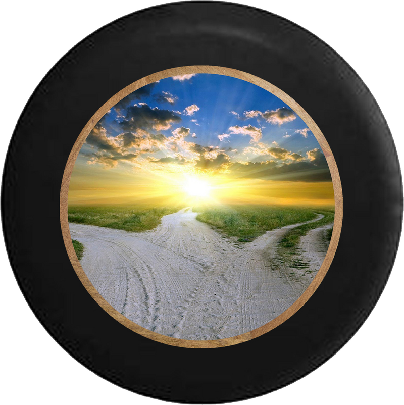 Fork in the Dirt Road Beautiful Sky Sun RV Camper Spare Tire Cover-BLACK-CUSTOM SIZE/COLOR/INK - TireCoverPro 