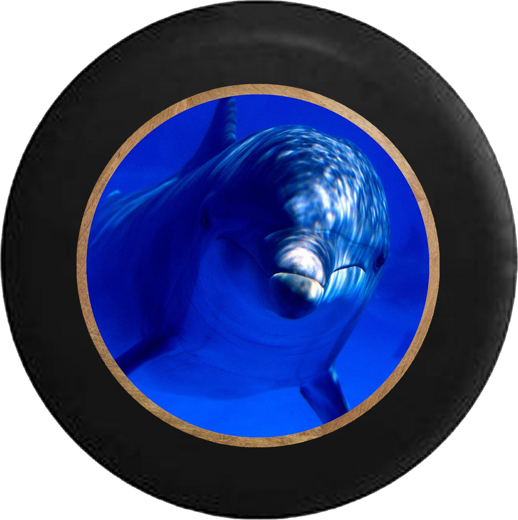 Curious Dolphin Staring Back Ocean Life Jeep Camper Spare Tire Cover BLACK-CUSTOM SIZE/COLOR/INK- R230 - TireCoverPro 