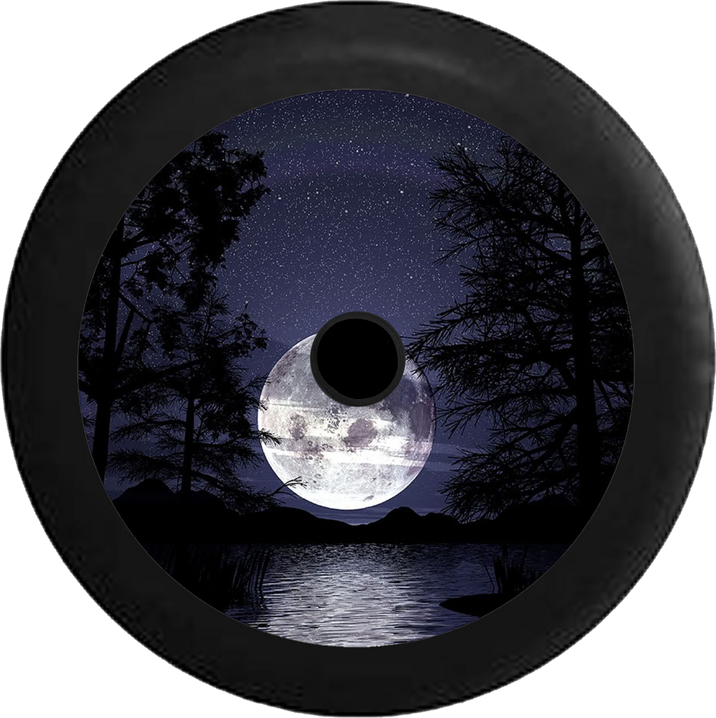 Jeep Wrangler JL Backup Camera Full Moon in the Night Sky over the Ocean Jeep Camper Spare Tire Cover 35 inch R243
