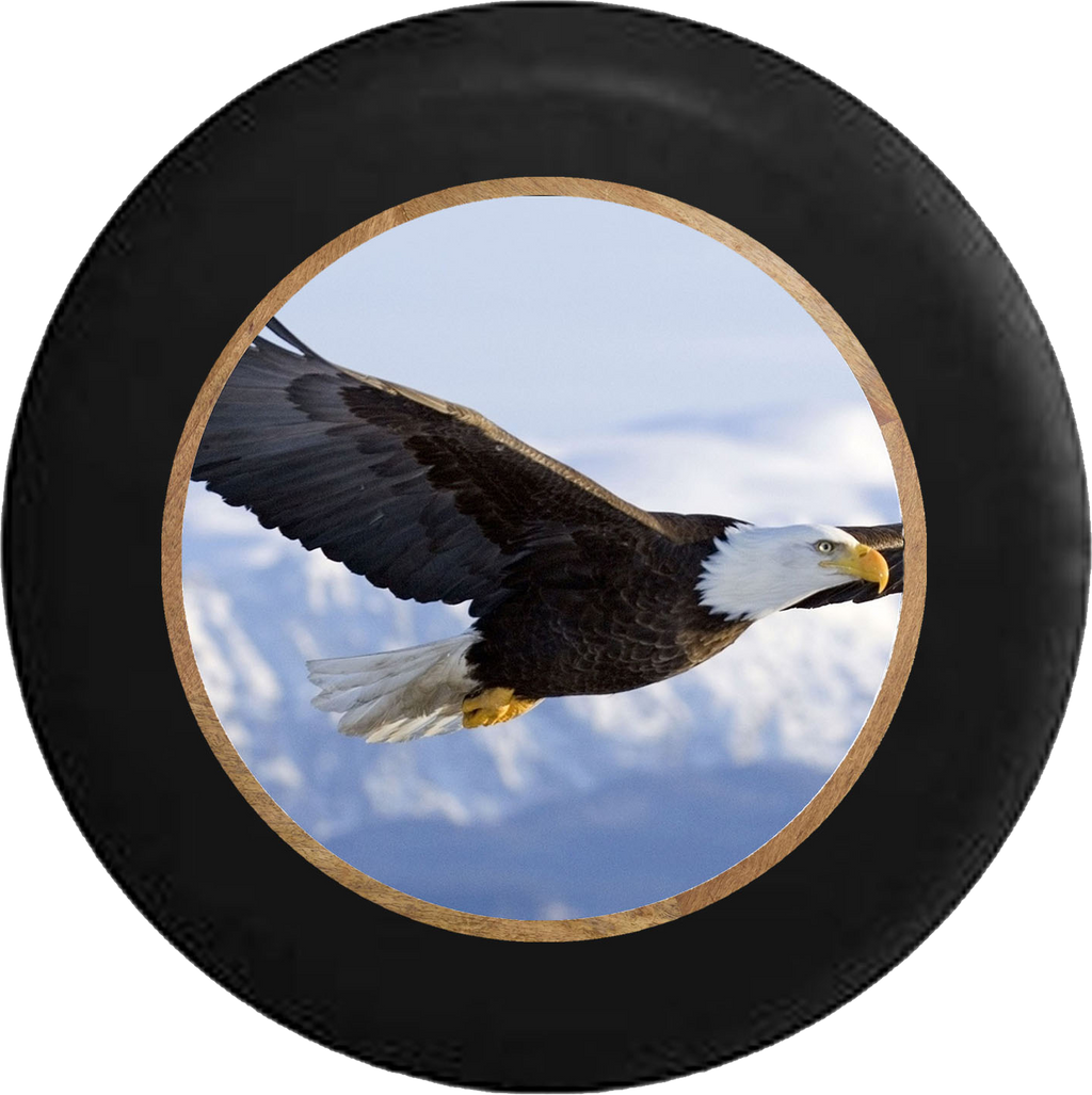 Soaring American Bald Eagle Land of the Free Jeep Camper Spare Tire Cover BLACK-CUSTOM SIZE/COLOR/INK- R247 - TireCoverPro 