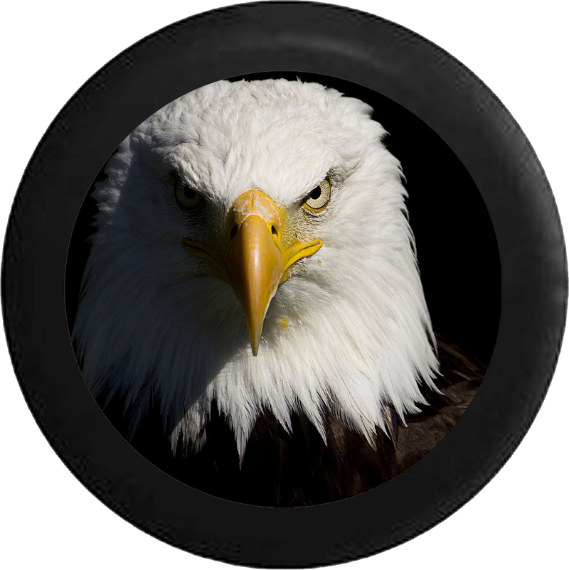 Staring American Bald Eagle Closeup Jeep Camper Spare Tire Cover BLACK-CUSTOM SIZE/COLOR/INK- R248 - TireCoverPro 