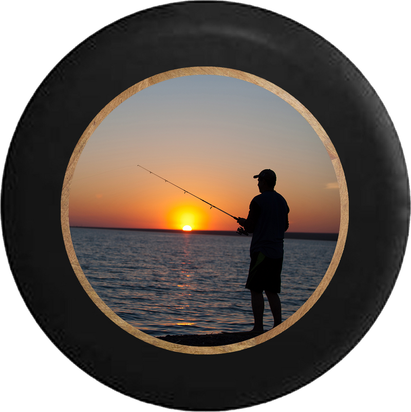 Early Morning Fishing Shoreline Quiet Lake RV Camper Spare Tire Cover-BLACK-CUSTOM SIZE/COLOR/INK - TireCoverPro 