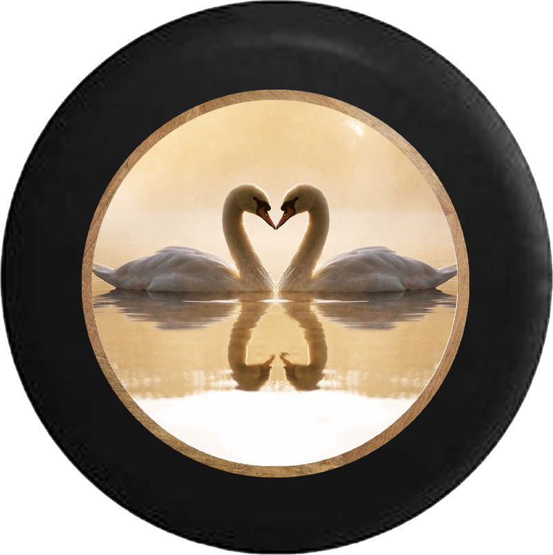 Love Heart Swans in Peace ful Pond RV Camper Spare Tire Cover-BLACK-CUSTOM SIZE/COLOR/INK - TireCoverPro 