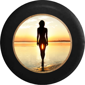 Jeep Wrangler Spare Tire Cover With A Sexy Lady at The Beach (Wrangler JK, TJ, YJ)