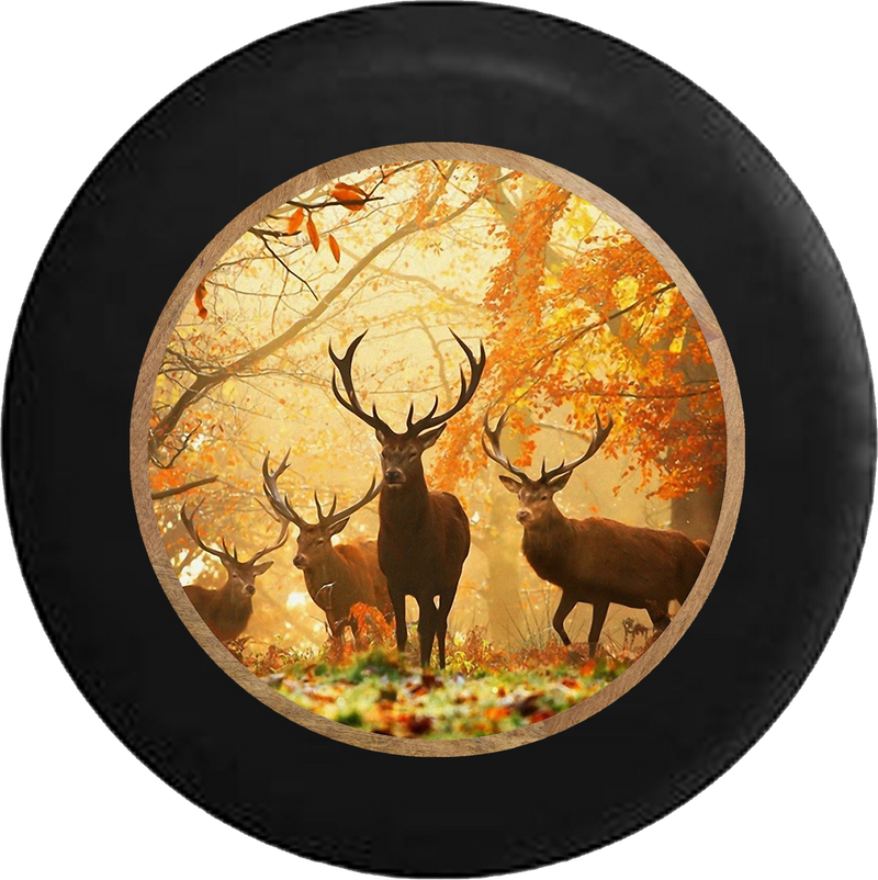 Herd of Deer American Whitetail Buck Antlers RV Camper Spare Tire Cover-BLACK-CUSTOM SIZE/COLOR/INK - TireCoverPro 