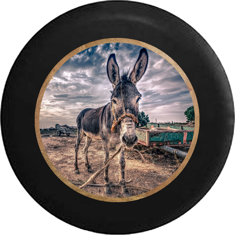 Donkey Mule in the Pasture Beautiful Country  RV Camper Spare Tire Cover-BLACK-CUSTOM SIZE/COLOR/INK - TireCoverPro 