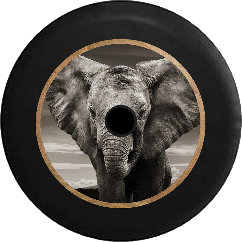 Jeep Wrangler JL Backup Camera Grey Elephant Closeup - Gentle Giant Jeep Camper Spare Tire Cover 35 inch R296