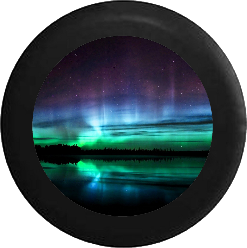 Colorful Night Sky Reflection in Lake RV Camper Spare Tire Cover-BLACK-CUSTOM SIZE/COLOR/INK - TireCoverPro 