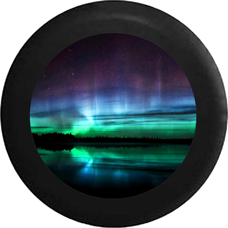 Colorful Night Sky Reflection in Lake RV Camper Spare Tire Cover-BLACK-CUSTOM SIZE/COLOR/INK - TireCoverPro 