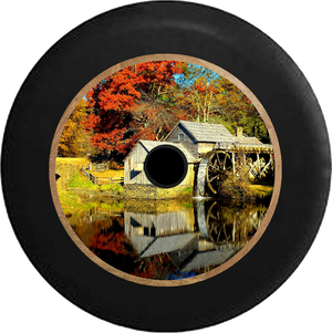 Jeep Wrangler JL Backup Camera Old Mill Water Wheel in the Country Jeep Camper Spare Tire Cover 35 inch R317