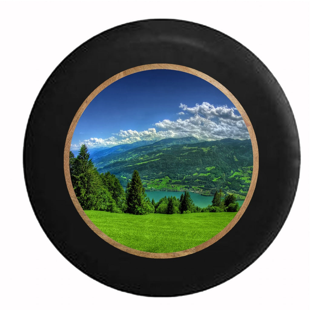 Mountain Overlook Lake Summer Sky RV Camper Spare Tire Cover-BLACK-CUSTOM SIZE/COLOR/INK - TireCoverPro 