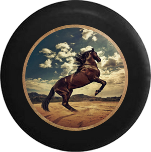 Black Horse in the Wind Bareback Stallion Jeep Camper Spare Tire Cover BLACK-CUSTOM SIZE/COLOR/INK- R326 - TireCoverPro 