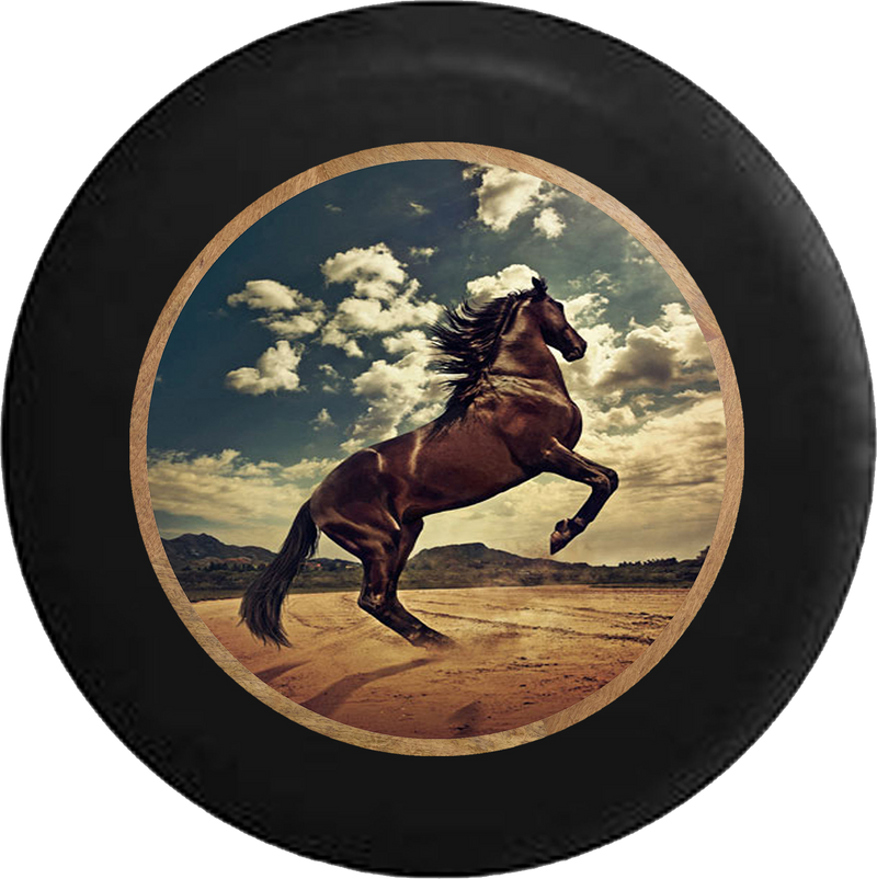 Black Horse in the Wind Bareback Stallion Jeep Camper Spare Tire Cover BLACK-CUSTOM SIZE/COLOR/INK- R326 - TireCoverPro 