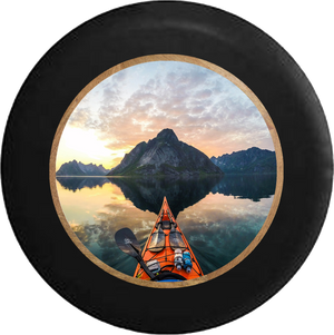 Sea Kayak on a Smooth Glass Sunrise at the Lake Jeep Camper Spare Tire Cover BLACK-CUSTOM SIZE/COLOR/INK- R332 - TireCoverPro 