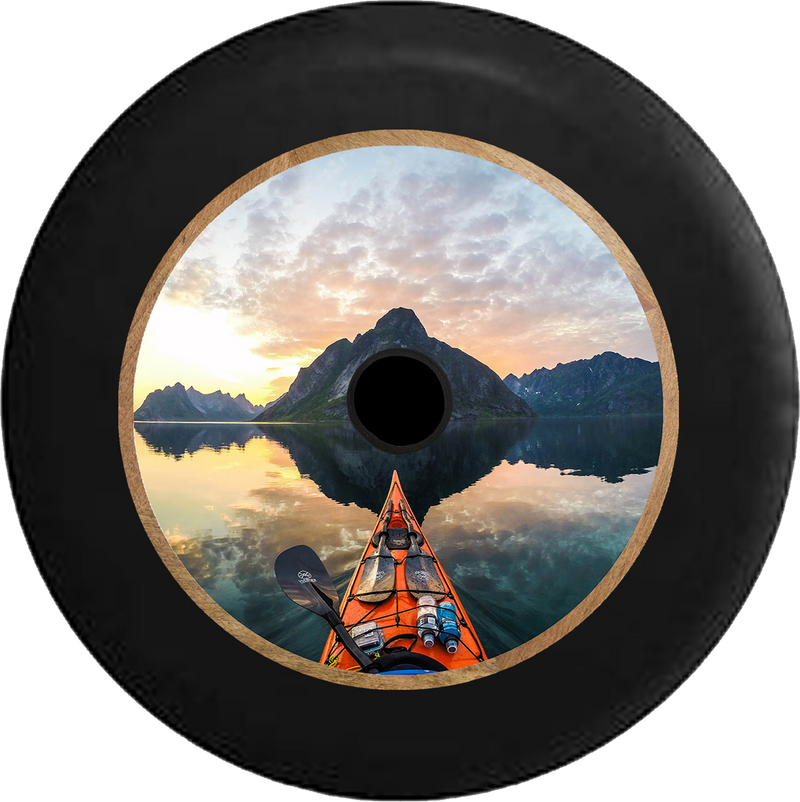 Jeep Wrangler JL Backup Camera Sea Kayak on a Smooth Glass Sunrise at the Lake Jeep Camper Spare Tire Cover 35 inch R332