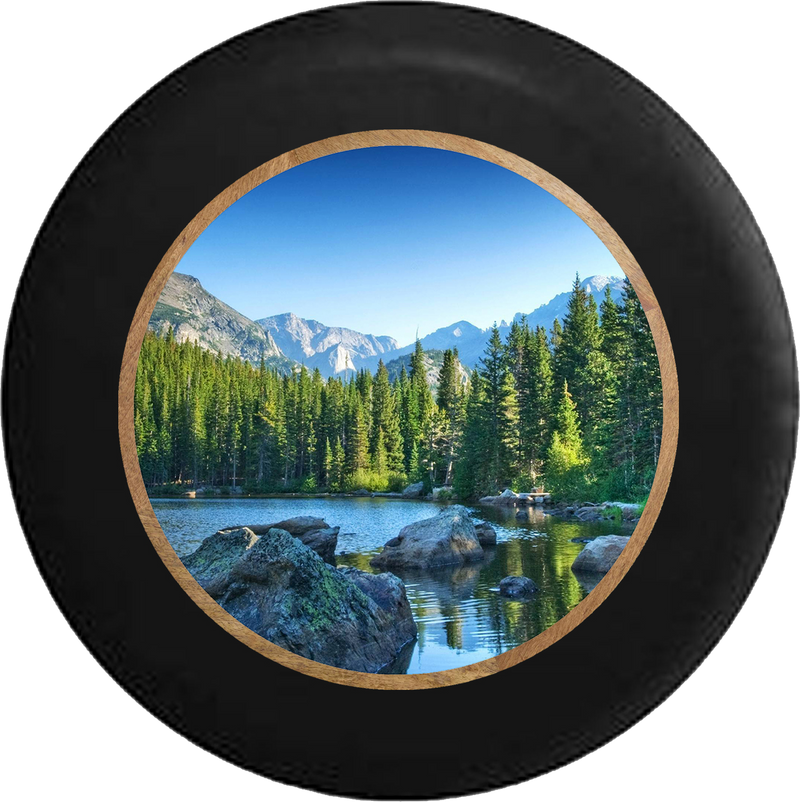 Rocky Mountain Pines Treeline Lake Jeep Camper Spare Tire Cover BLACK-CUSTOM SIZE/COLOR/INK- R349 - TireCoverPro 