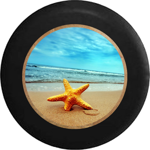 Sea Star Starfish at the Ocean Salt Water Jeep Camper Spare Tire Cover BLACK-CUSTOM SIZE/COLOR/INK- R350 - TireCoverPro 