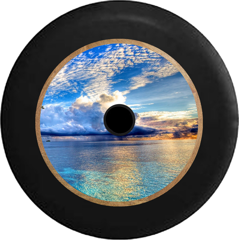 Jeep Wrangler JL Backup Camera Sun Behind the Orange Clouds Storm Rolling In Jeep Camper Spare Tire Cover 35 inch R352