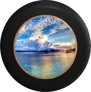 Sun Behind the Orange Clouds Storm Rolling In Jeep Camper Spare Tire Cover BLACK-CUSTOM SIZE/COLOR/INK- R352 - TireCoverPro 