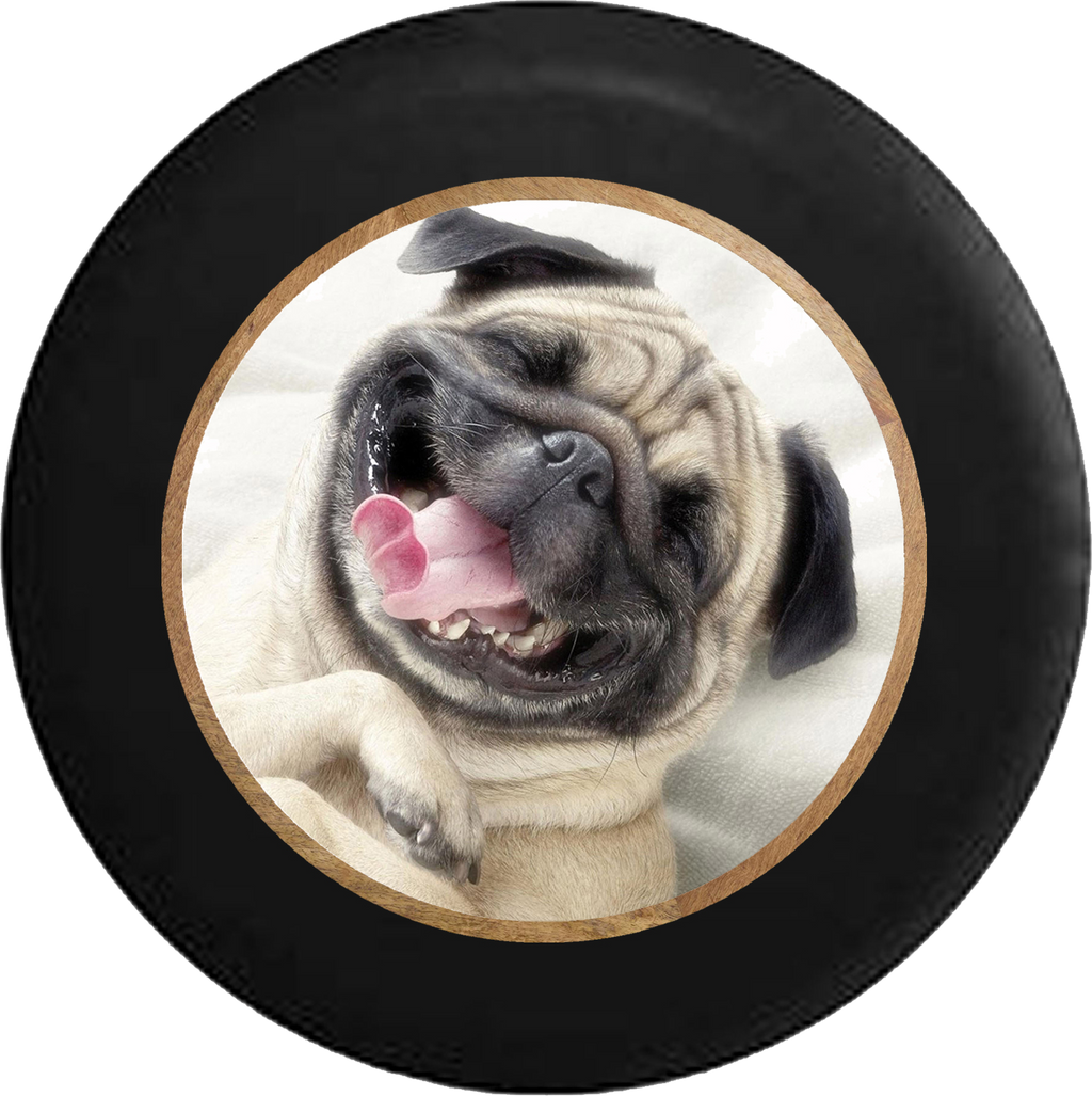 Smiling Pug Dog Cute Pet Jeep Camper Spare Tire Cover BLACK-CUSTOM SIZE/COLOR/INK- R354 - TireCoverPro 