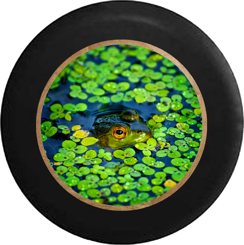 Green Frog in Lily Pads Cove of Pond Jeep Camper Spare Tire Cover BLACK-CUSTOM SIZE/COLOR/INK- R356 - TireCoverPro 