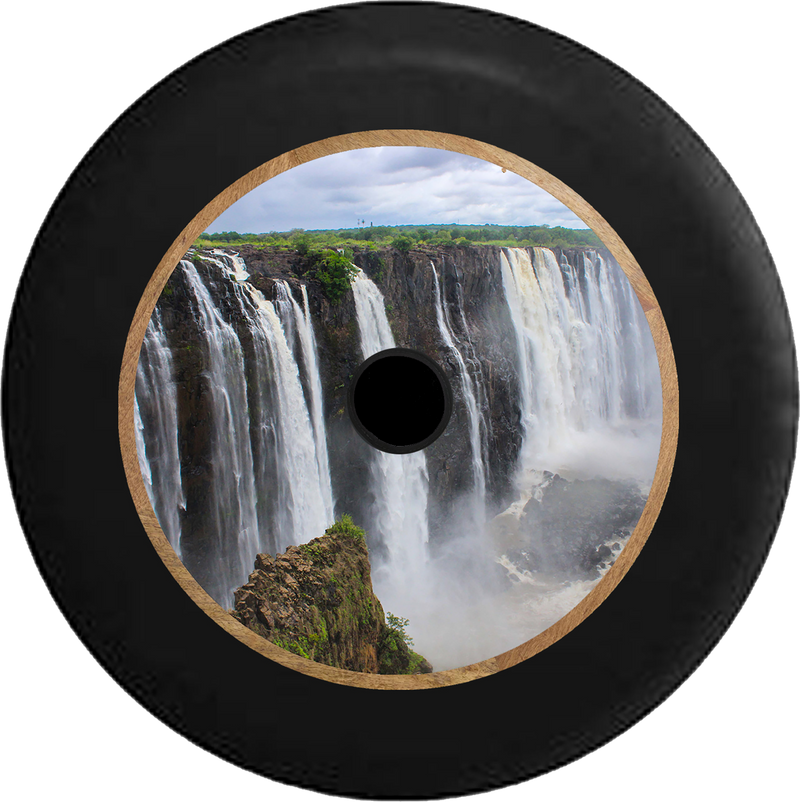 Jeep Wrangler JL Backup Camera Victoria Falls Waterfall Largest in the World Jeep Camper Spare Tire Cover 35 inch R371