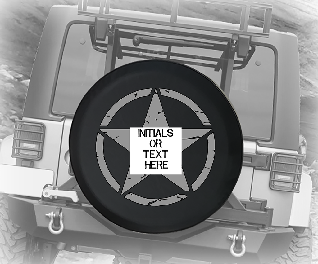 Steel Grey Vintage Military Distressed Star - Personalized Spare Tire Cover