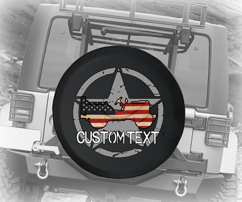 American Flag Retro Military Vehicle- Personalized Spare Tire Cover