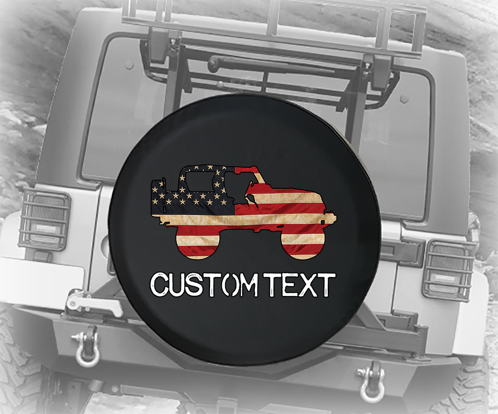 Retro Vintage American Flag 2 Door - Personalized Spare Tire Cover