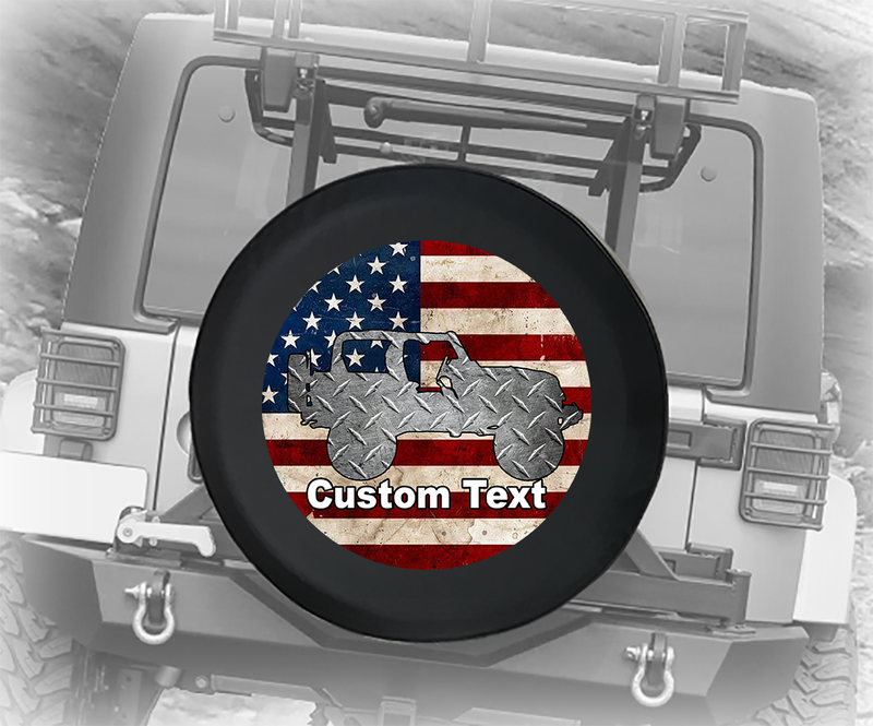 American Flag Vintage Diamond Plate 4x4- Personalized Spare Tire Cover