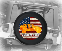 American Flag Vintage Orange Flames 4x4- Personalized Spare Tire Cover