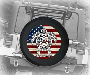 American Flag Sea Turtle American 4x4 - Personalized Spare Tire Cover