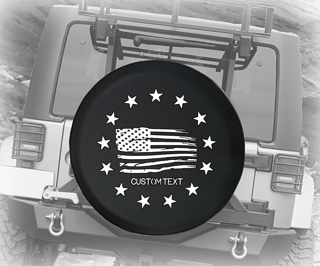 Distressed American Flag 13 Stars - Personalized Spare Tire Cover