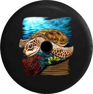 Jeep Wrangler JL Backup Camera Day Sea Turtle on the Beach by the Ocean in the Sun RV Camper Spare Tire Cover-35 inch