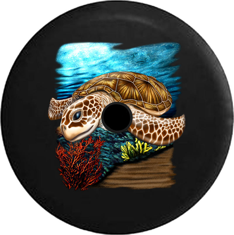 Jeep Wrangler JL Backup Camera Day Sea Turtle on the Beach by the Ocean in the Sun RV Camper Spare Tire Cover-35 inch