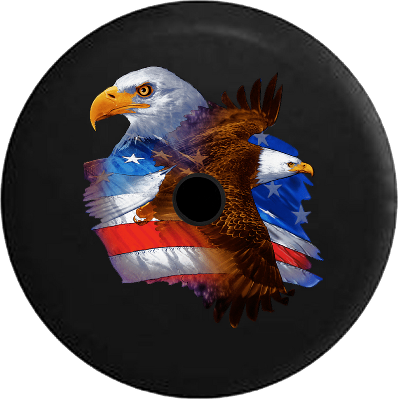 Jeep Wrangler JL Backup Camera Day American Eagles Flying with American US Flag RV Camper Spare Tire Cover-35 inch