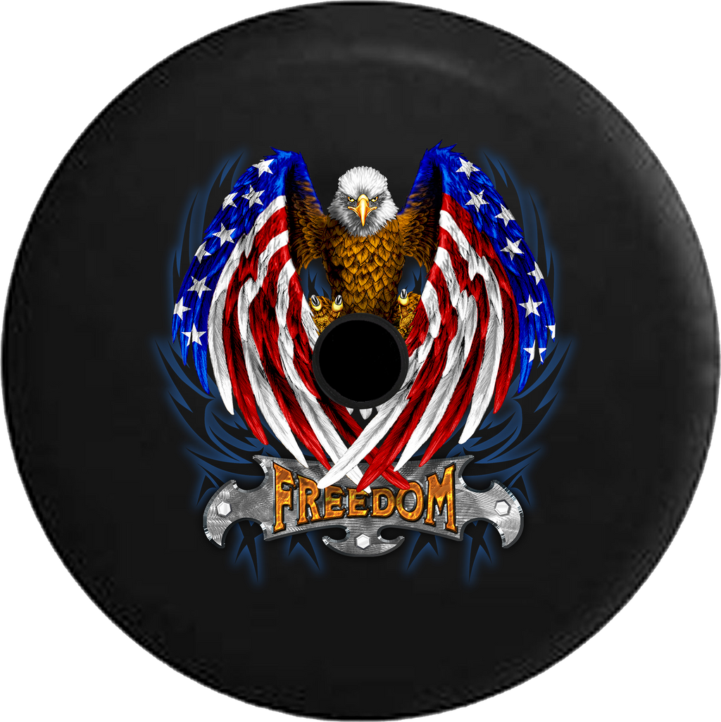 Jeep Wrangler JL Backup Camera Day American Bald Eagle in Red White and Blue Freedom Crest RV Camper Spare Tire Cover-35 inch