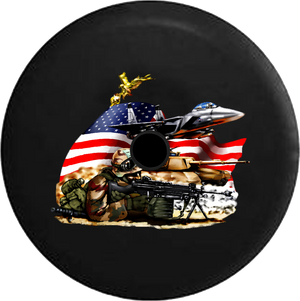 Jeep Wrangler JL Backup Camera Day American Military Armed Forces Army Flag RV Camper Spare Tire Cover-35 inch