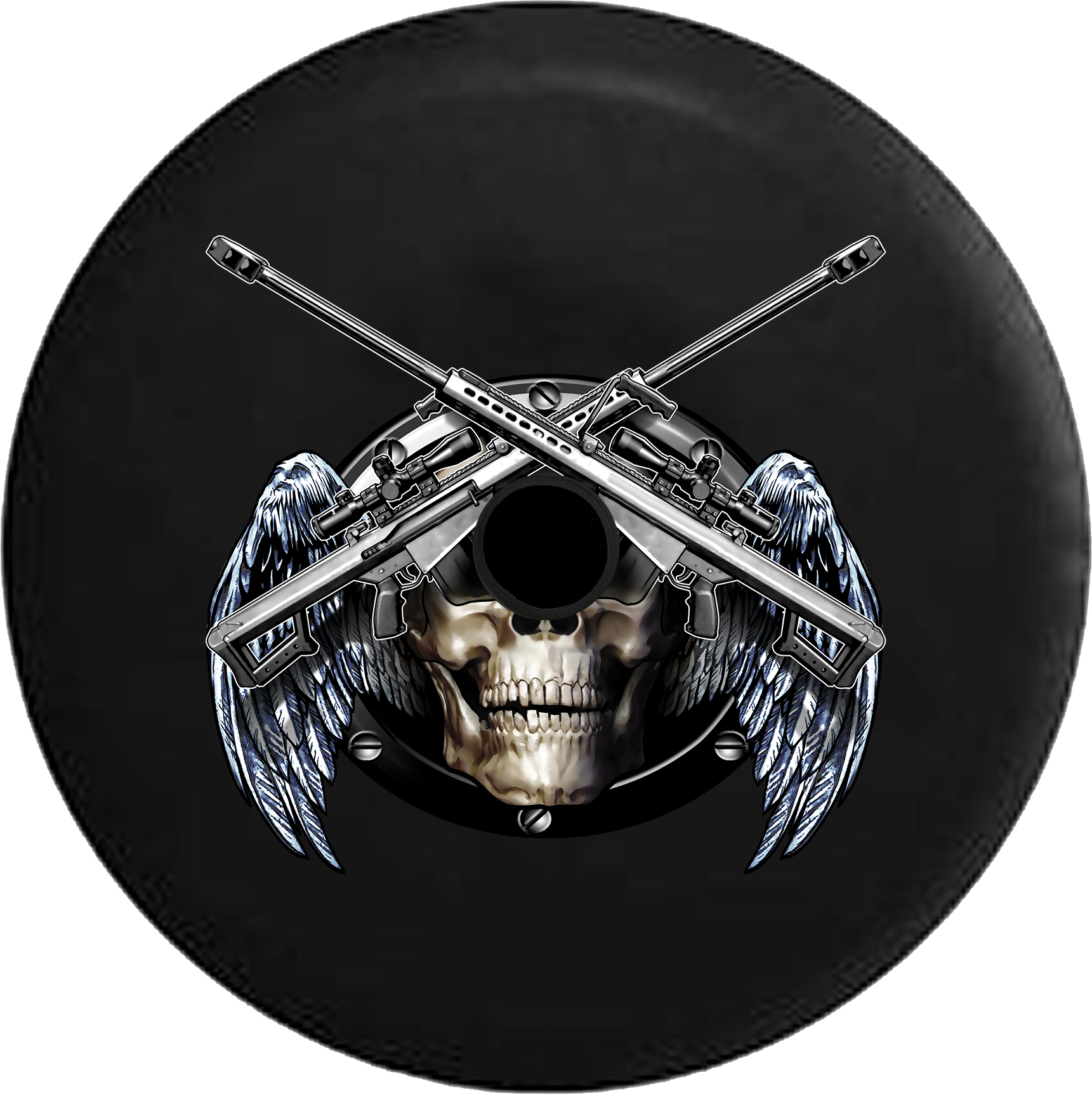 Tire Cover PRO | Winged Skull with Crossed Sniper Rifles Military