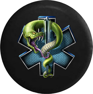 Green Snake Blue Diamond Plate EMS Emergency Medical RV Camper Spare Tire Cover-35 inch