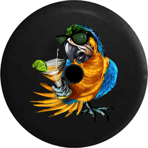 Jeep Wrangler JL Backup Camera Day Tropical Parrot Macaw with Sunglass & Cocktail RV Camper Spare Tire Cover-35 inch