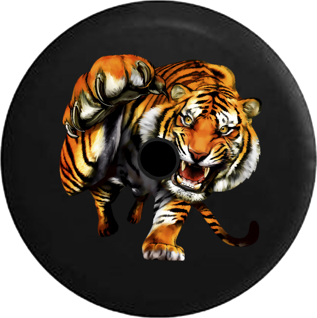 Jeep Wrangler JL Backup Camera Day Striped Tiger Attacking Claws Out RV Camper Spare Tire Cover-35 inch