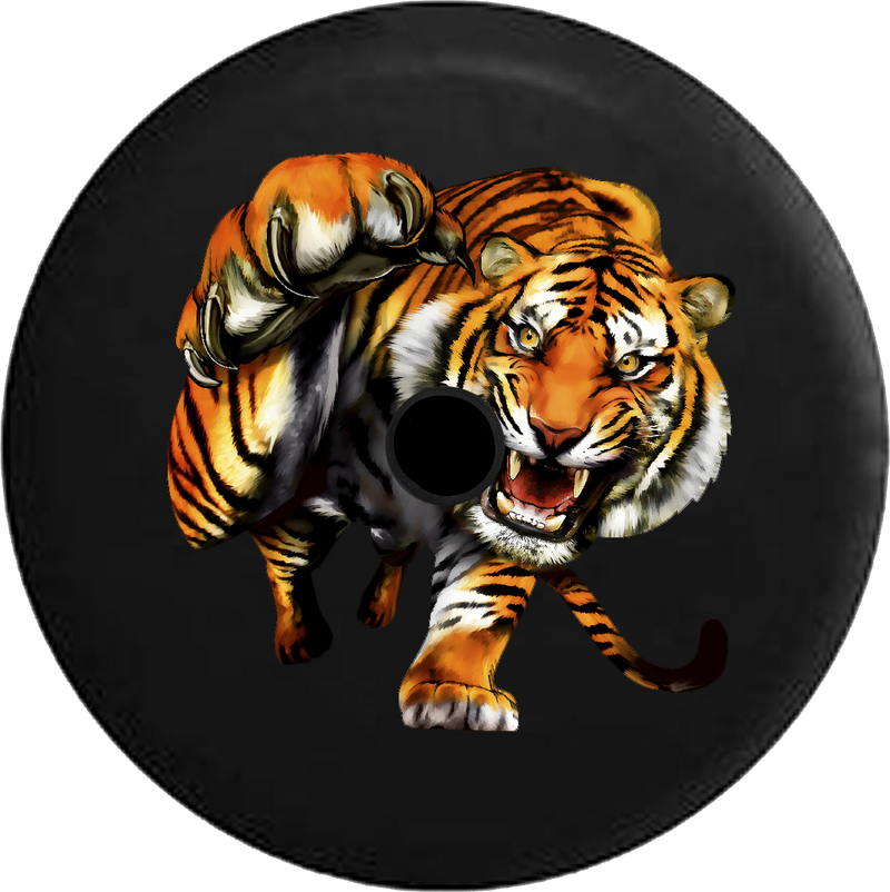 Jeep Wrangler JL Backup Camera Day Striped Tiger Attacking Claws Out RV Camper Spare Tire Cover-35 inch