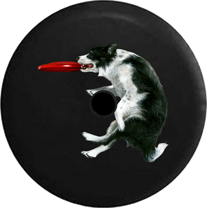 Jeep Wrangler JL Backup Camera Day Border Collie Frisbee Dog Canine Disc RV Camper Spare Tire Cover-35 inch