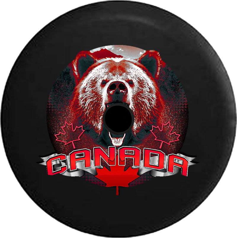Jeep Wrangler JL Backup Camera Day Canada Canadian Brown Bear in the Mountains RV Camper Spare Tire Cover-35 inch